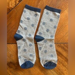 Gray and Blue Patterned Snow Flake Adult Socks, OS. Great Stocking Stuffer